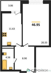 Планировка однокомнатной(квартира) площадью 46.95 квадратных метров в ЖК “ЖК Riga Hills (Рига Хиллс)”