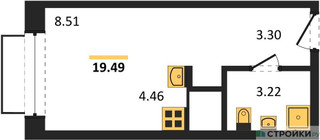 Планировка студии(квартира) площадью 19.49 квадратных метров в “ЖК Новоград Павлино”