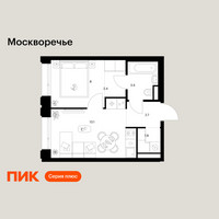 Планировка однокомнатной(квартира) площадью 31.4 квадратных метров в “ЖК Москворечье”