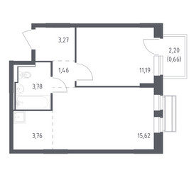 Планировка однокомнатной(квартира) площадью 39.74 квадратных метров в ЖК “ЖК Рублевский Квартал”