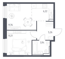 Планировка однокомнатной(квартира) площадью 38.39 квадратных метров в “ЖК Квартал Строгино”