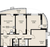Планировка трехкомнатной(квартира) площадью 74.3 квадратных метров в “ЖК Соболевка”
