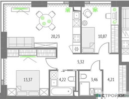 Планировка двухкомнатной(квартира) площадью 61.67 квадратных метров в “ЖК Upside Towers (Апсайд Тауэрс)”