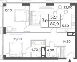 Планировка трехкомнатной(квартира) площадью 80.9 квадратных метров в “ЖК Will Towers (Вилл Тауэрс)”