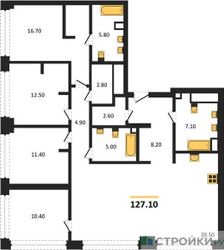 Планировка 4+ комнатной(квартира) площадью 127.1 квадратных метров в ЖК “ЖК СТОУН Грэйн”