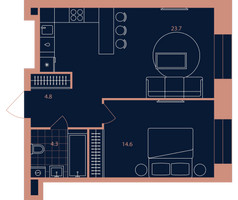 Планировка двухкомнатной(квартира) площадью 47.4 квадратных метров в “ЖК Era (Эра)”