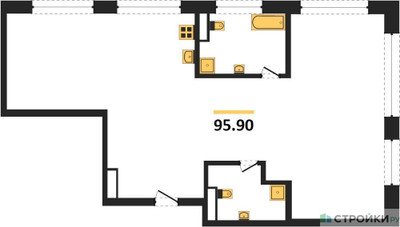 Планировка трехкомнатной(квартира) площадью 96.5 квадратных метров в ЖК “ЖК PRIDE (Прайд)”