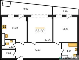 Планировка двухкомнатной(квартира) площадью 64.2 квадратных метров в “ЖК Эльйон”