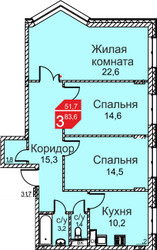Планировка трехкомнатной (квартира) площадью 83 квадратных метров в ЖК “Андерсен”