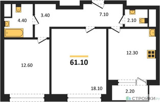 Планировка двухкомнатной(квартира) площадью 61.1 квадратных метров в “Квартал Филатов луг”