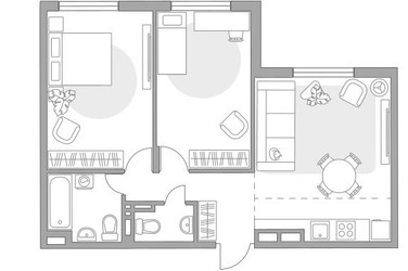 Планировка трехкомнатной(квартира) площадью 50.21 квадратных метров в ЖК “ЖК Аникеевский”