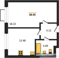 Планировка однокомнатной(квартира) площадью 38.91 квадратных метров в “ЖК Новое Видное”