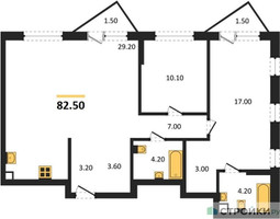 Планировка двухкомнатной(квартира) площадью 82.5 квадратных метров в “ЖК Sokolinn Park (Соколинн Парк)”