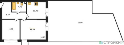 Планировка двухкомнатной(квартира) площадью 72.7 квадратных метров в ЖК “ЖК Скандинавия”