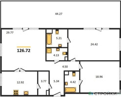 Планировка трехкомнатной(квартира) площадью 126.72 квадратных метров в “Квартал Foriver”