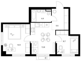 Планировка двухкомнатной(квартира) площадью 48.9 квадратных метров в “ЖК Саларьево парк”