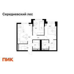 Планировка двухкомнатной(квартира) площадью 56.2 квадратных метров в ЖК “ЖК Середневский лес”