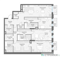 Планировка трехкомнатной(квартира) площадью 203.7 квадратных метров в “ЖК Обыденский №1”