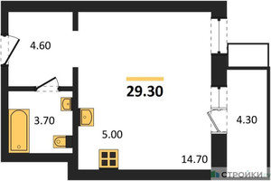 Планировка студии(квартира) площадью 29.3 квадратных метров в “ЖК Союзный”
