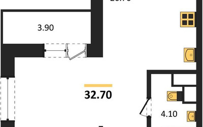 Планировка студии(квартира) площадью 32.7 квадратных метров в ЖК “ЖК Школьный”