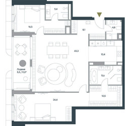 Планировка трехкомнатной(квартира) площадью 142.5 квадратных метров в ЖК “ЖК Springs (Спрингс)”