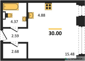 Планировка студии(квартира) площадью 30 квадратных метров в “ЖК NOVA (Нова)”