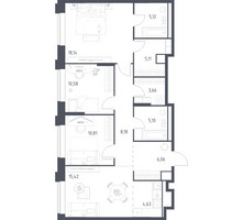 Планировка трехкомнатной(квартира) площадью 92.81 квадратных метров в “ЖК Верейская 41”