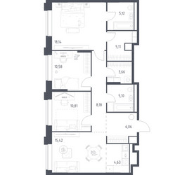 Планировка трехкомнатной(квартира) площадью 92.81 квадратных метров в ЖК “ЖК Верейская 41”