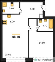 Планировка однокомнатной(квартира) площадью 48.7 квадратных метров в “ЖК Мангазея в Богородском”