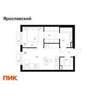 Планировка однокомнатной(квартира) площадью 38 квадратных метров в “ЖК Ярославский”