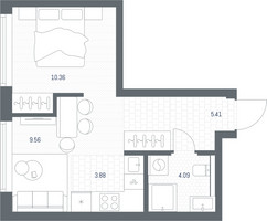 Планировка однокомнатной(квартира) площадью 33.3 квадратных метров в “ЖК TATE (Тэйт)”
