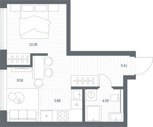 Планировка однокомнатной(квартира) площадью 33.3 квадратных метров в ЖК “ЖК TATE (Тэйт)”