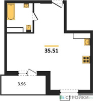 Планировка однокомнатной(квартира) площадью 35.51 квадратных метров в “ЖК Радость (Радумля Парк)”