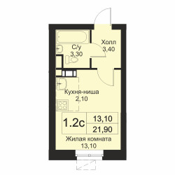 Планировка студии(апартаменты) площадью 21.9 квадратных метров в “ЖК Кашинцево”