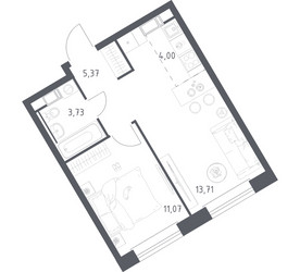 Планировка однокомнатной(квартира) площадью 37.88 квадратных метров в ЖК “ЖК ЭкоБунино (Южное Бунино)”
