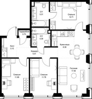 Планировка трехкомнатной(квартира) площадью 80.74 квадратных метров в “ЖК СЕТ”