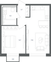 Планировка однокомнатной(квартира) площадью 36.8 квадратных метров в “ЖК Равновесие”