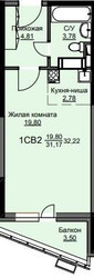 Планировка студии(квартира) площадью 32.7 квадратных метров в ЖК “ЖК Соболевка”