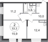 Планировка двухкомнатной(квартира) площадью 53.3 квадратных метров в “ЖК Первый Московский”