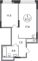 Планировка однокомнатной(квартира) площадью 41.4 квадратных метров в “ЖК Первый Московский”