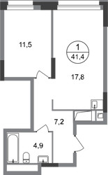 Планировка однокомнатной(квартира) площадью 41.4 квадратных метров в ЖК “ЖК Первый Московский”