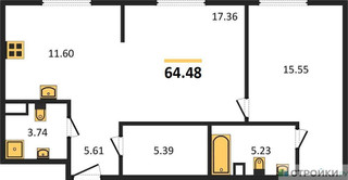 Планировка однокомнатной(квартира) площадью 64.6 квадратных метров в “Квартал Foriver”