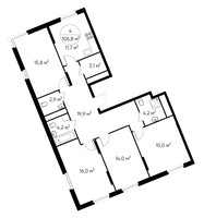 Планировка 4+ комнатной(квартира) площадью 106.8 квадратных метров в “ЖК Переделкино Ближнее”