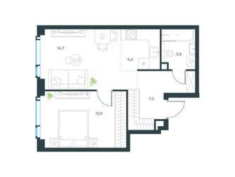 Планировка двухкомнатной(квартира) площадью 44.2 квадратных метров в ЖК “ЖК Level Мичуринский”