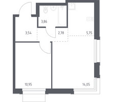 Планировка однокомнатной(квартира) площадью 40.93 квадратных метров в “ЖК Новое Внуково”