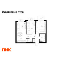 Планировка двухкомнатной(квартира) площадью 49.67 квадратных метров в “ЖК Ильинские луга”