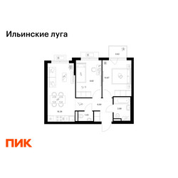 Планировка двухкомнатной(квартира) площадью 49.67 квадратных метров в ЖК “ЖК Ильинские луга”