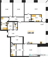 Планировка 4+ комнатной(квартира) площадью 180.6 квадратных метров в “ЖК Luzhniki Collection (Коллекция Лужники)”