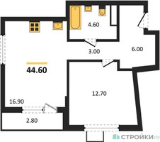 Планировка однокомнатной(квартира) площадью 44.6 квадратных метров в “ЖК Деснаречье”