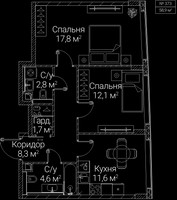 Планировка двухкомнатной(квартира) площадью 58.9 квадратных метров в “ЖК СЕЗАР БУДУЩЕЕ”